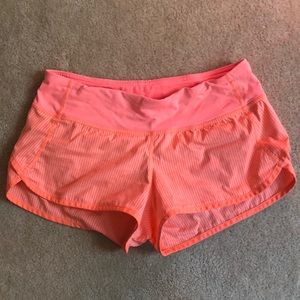 Lululemon orange mini stripe speed shorts